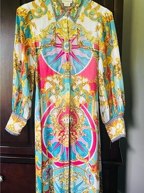 Camilla Turquoise & Fuchsia Baroque Print Shirt